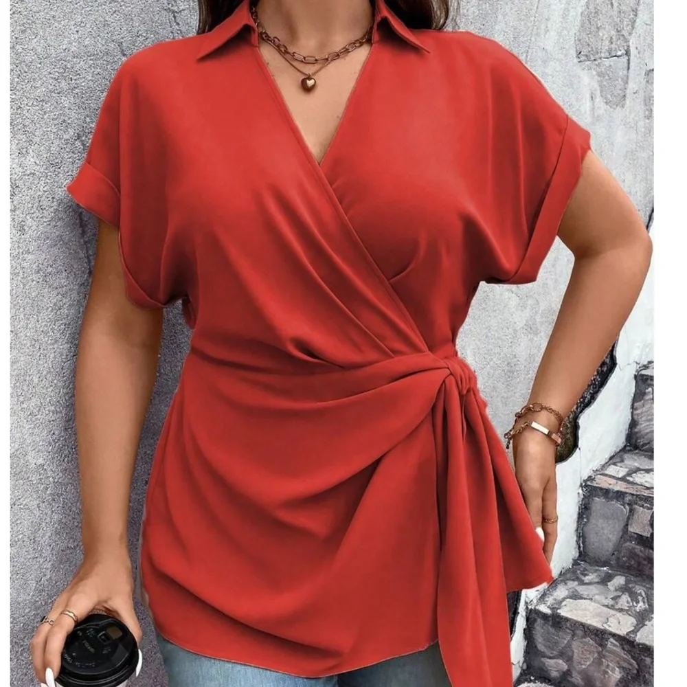 Plus Surplice Cuff Sleeve Side Knot Blouse - Picture 7 of 9
